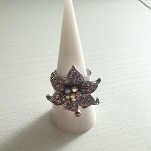Pink and silver flower statement ring